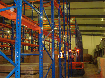 Push Back Drive-in Pallet Racking 3.9m Beam For Logistic , Blue / Orange